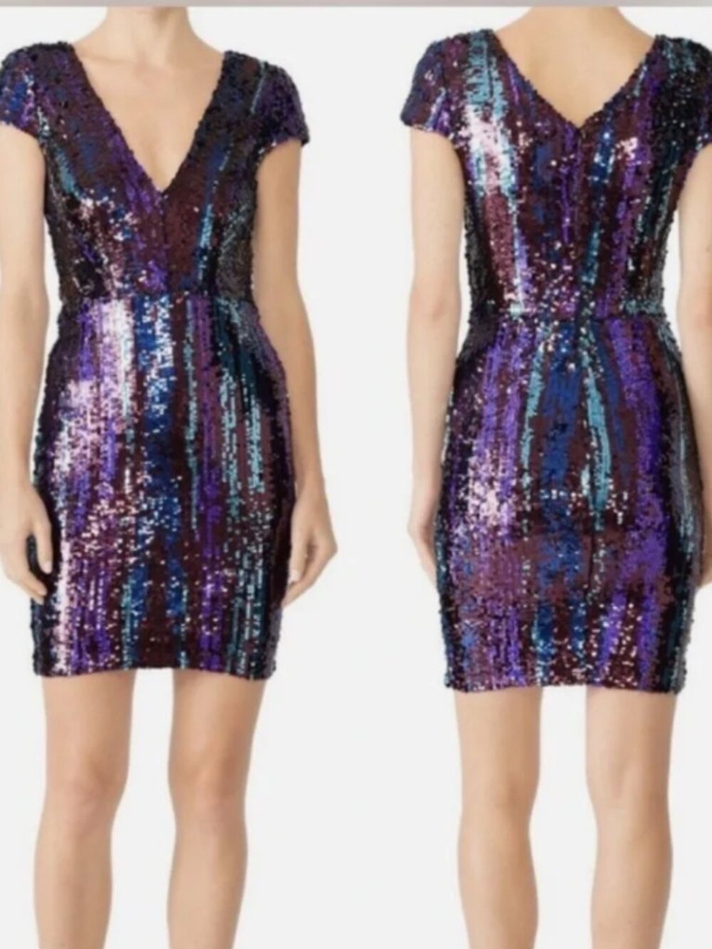NWT Dress The Population Size Medium Iridescent Purple Teal Sequin Midi Dress - Picture 13 of 13